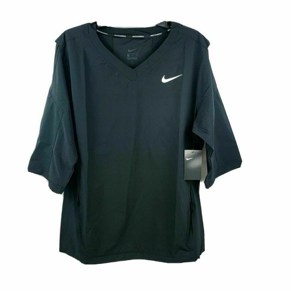 NIKE Baseball Pullover Jacket Mens Medium 3/4 Sleeve V-Neck Black 897383-010 - Picture 1 of 3